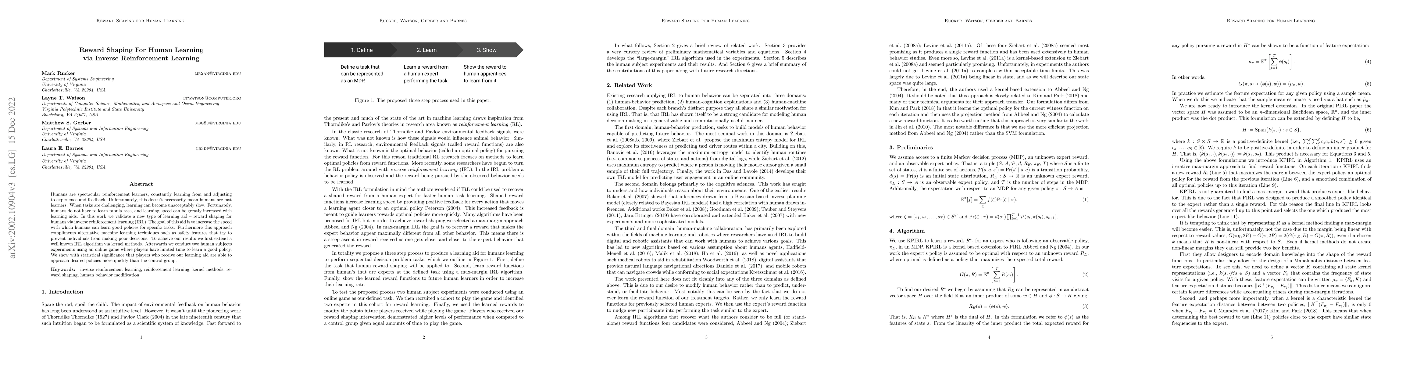 Thumbnail for Reward Shaping for Human Learning via Inverse Reinforcement Learning