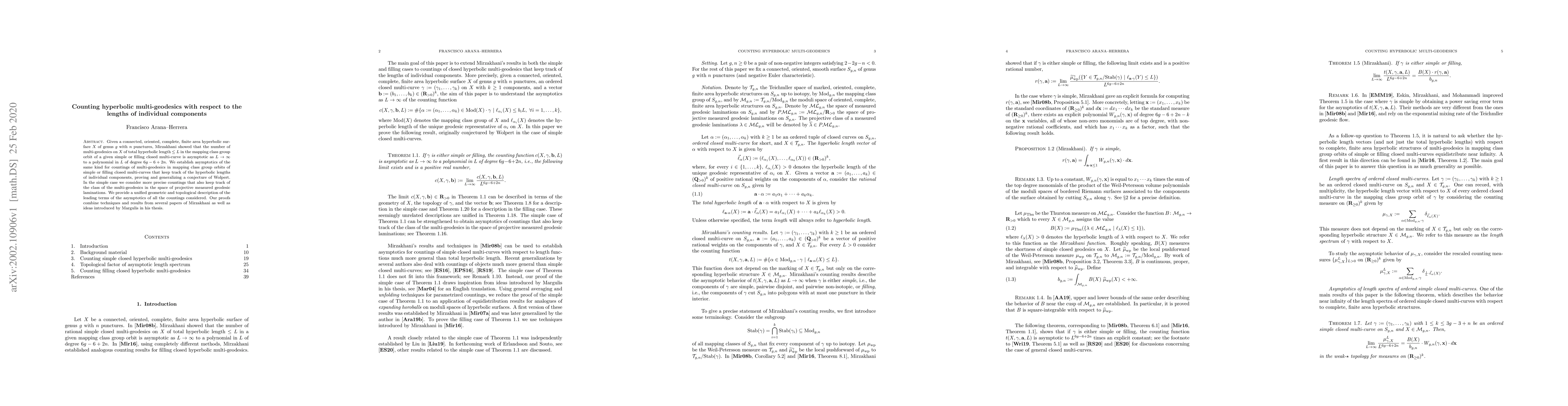 Thumbnail for Counting hyperbolic multi-geodesics with respect to the lengths of
  individual components