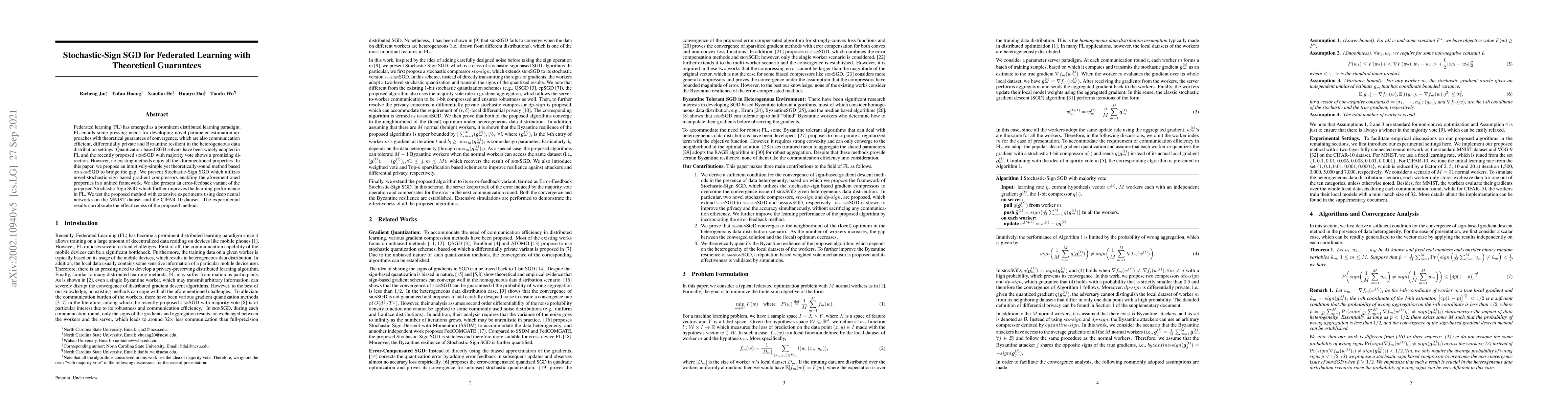 Thumbnail for Stochastic-Sign SGD for Federated Learning with Theoretical Guarantees