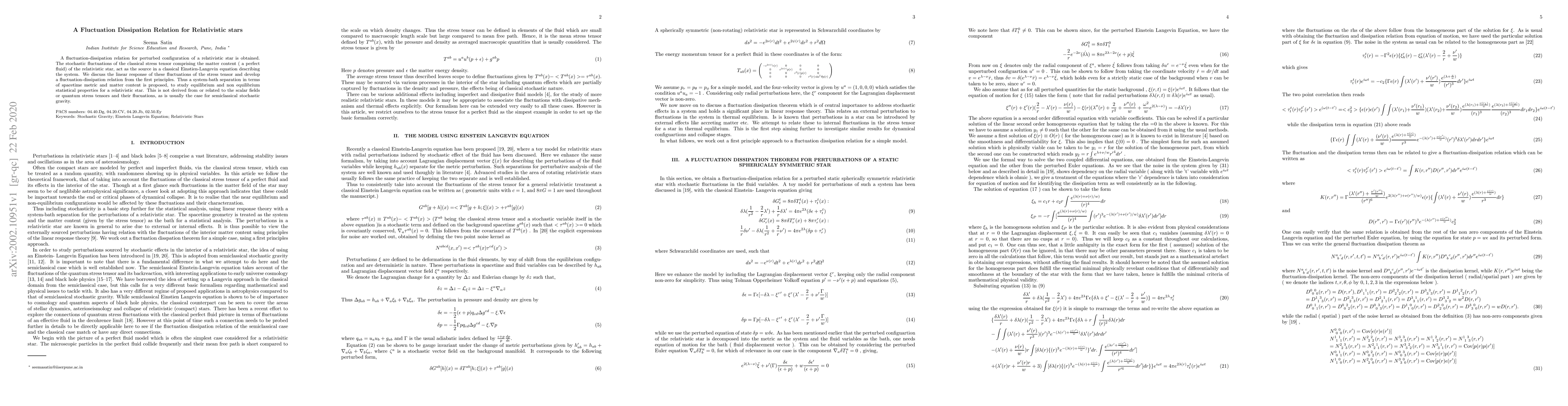 Thumbnail for A Fluctuation Dissipation Relation for Relativistic stars