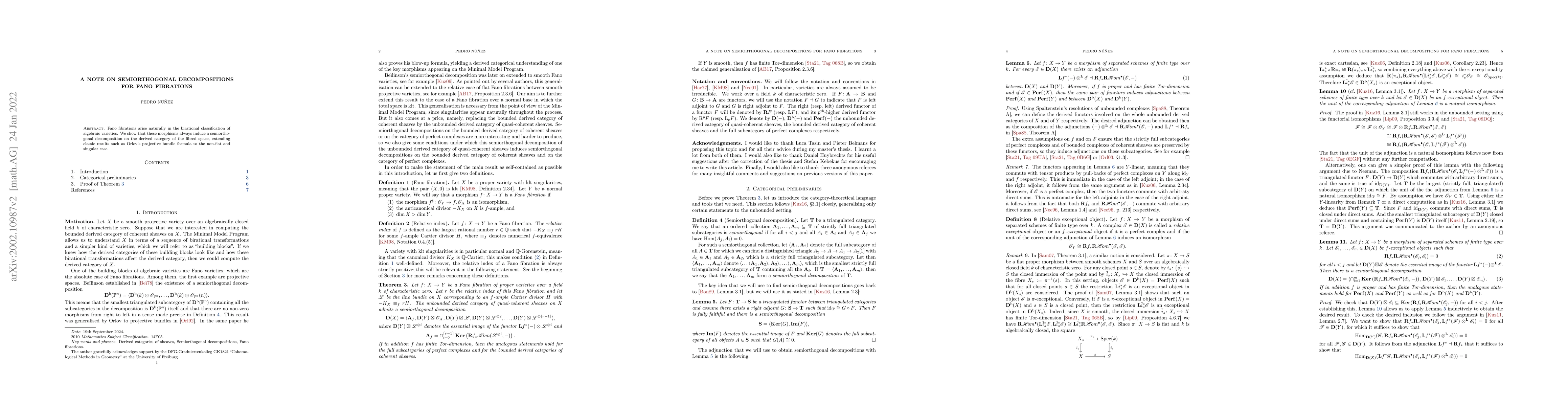 Thumbnail for A note on semiorthogonal decompositions for Fano fibrations