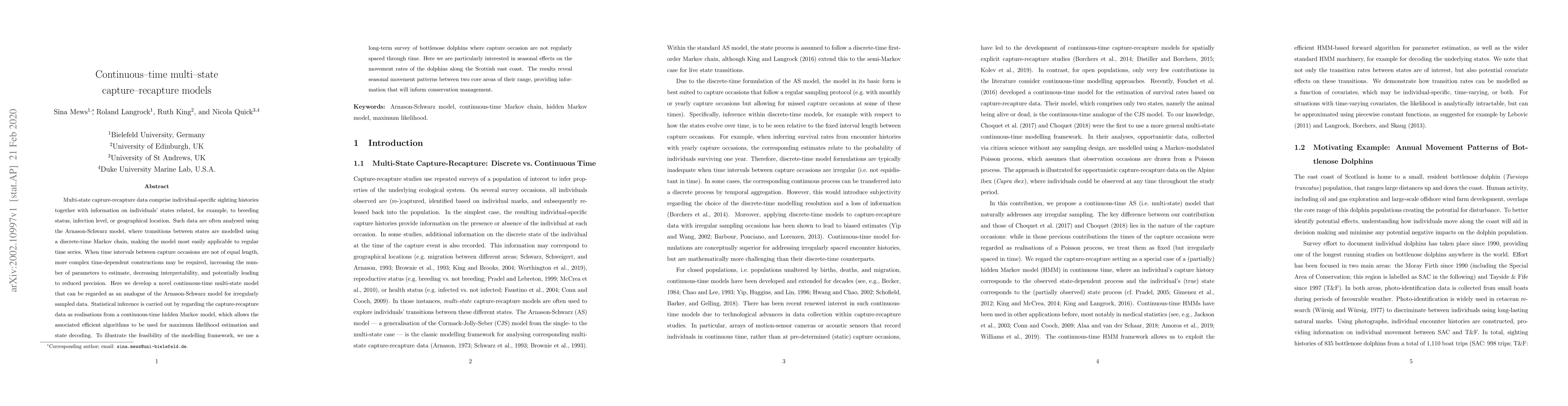 Thumbnail for Continuous-time multi-state capture-recapture models