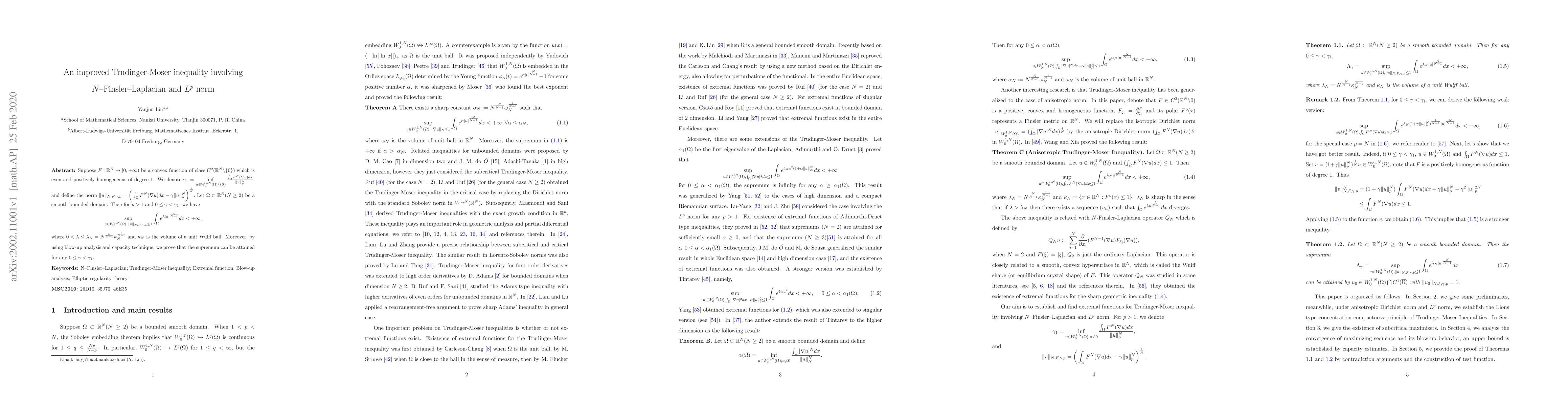 Thumbnail for An improved Trudinger-Moser inequality involving N-Finsler-Laplacian and
  L^p norm
