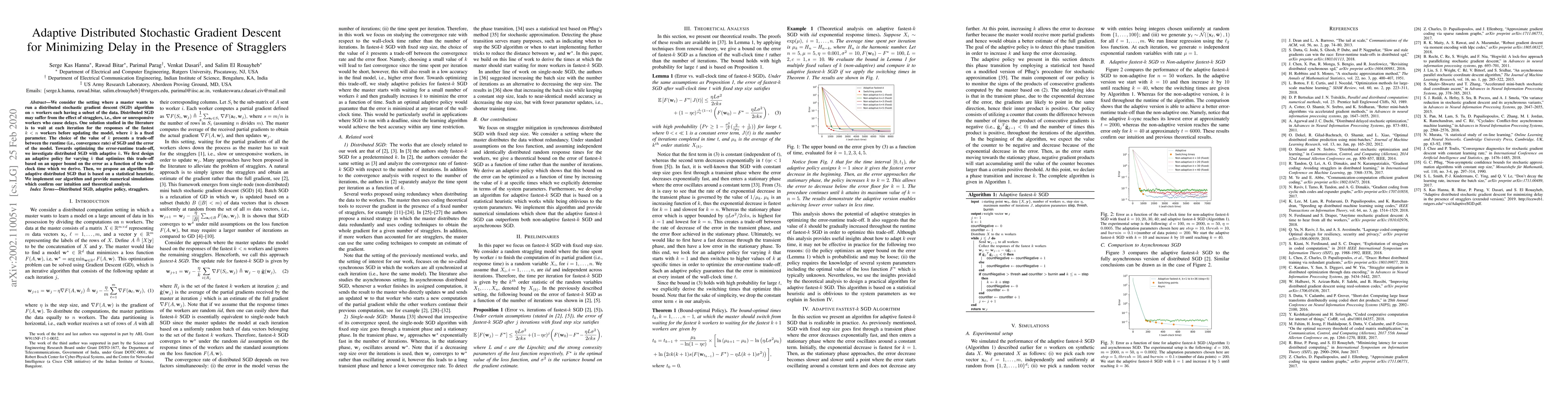 Thumbnail for Adaptive Distributed Stochastic Gradient Descent for Minimizing Delay in
  the Presence of Stragglers