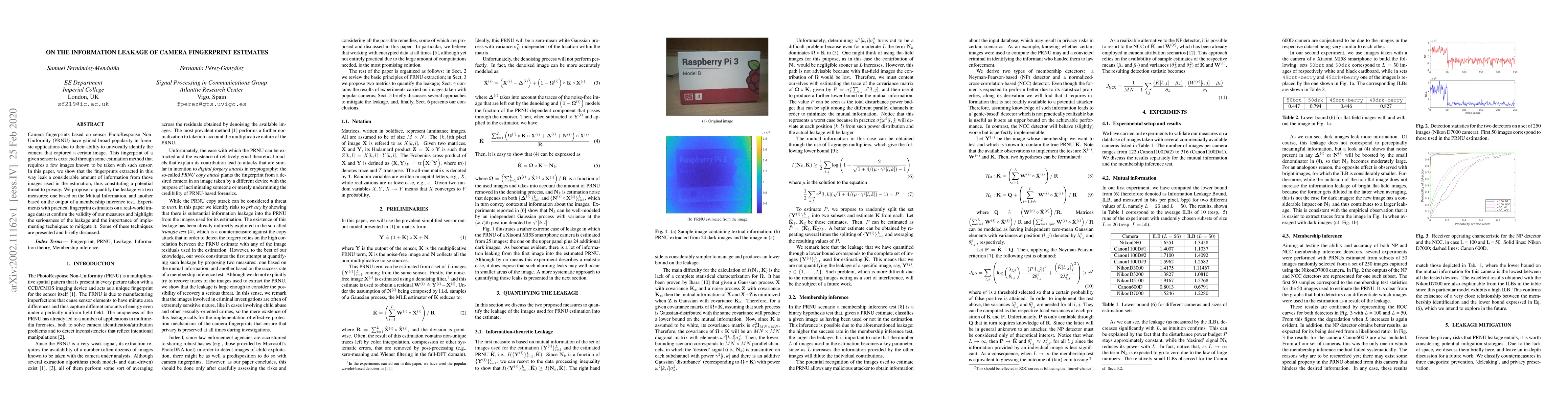 Thumbnail for On the Information Leakage of Camera Fingerprint Estimates
