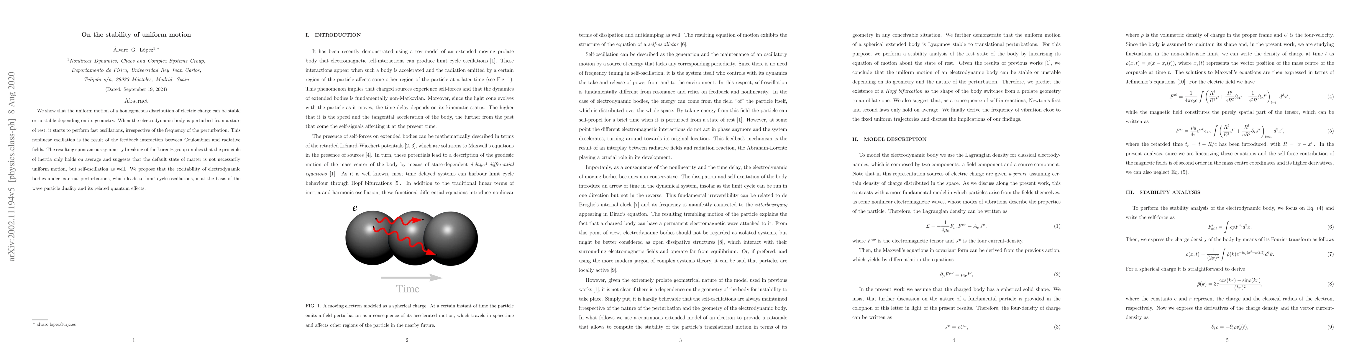 Thumbnail for On the stability of uniform motion