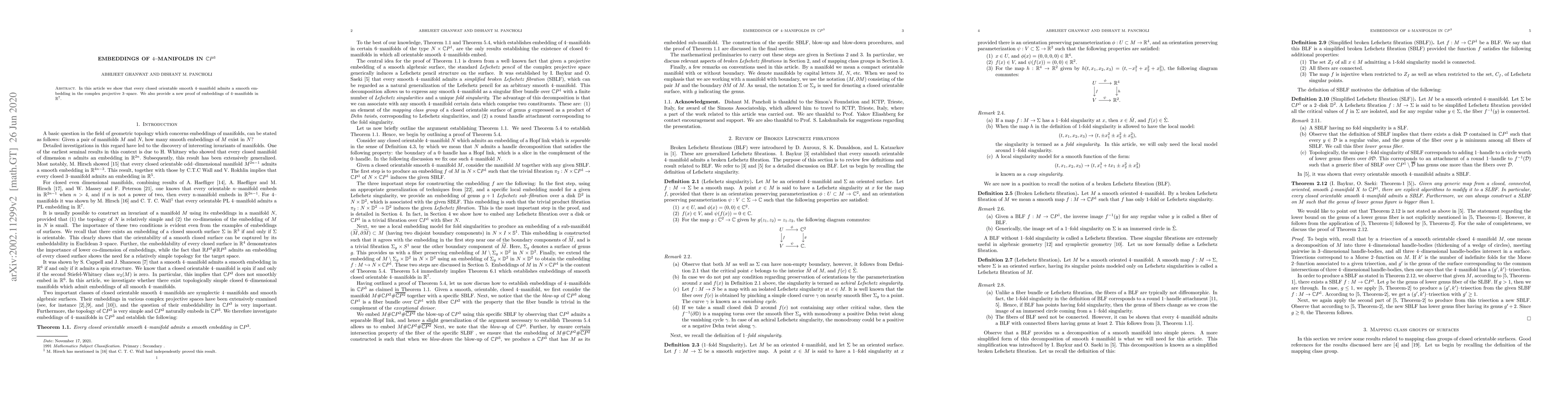 Thumbnail for Embeddings of $4$--manifolds in $\CP^3$