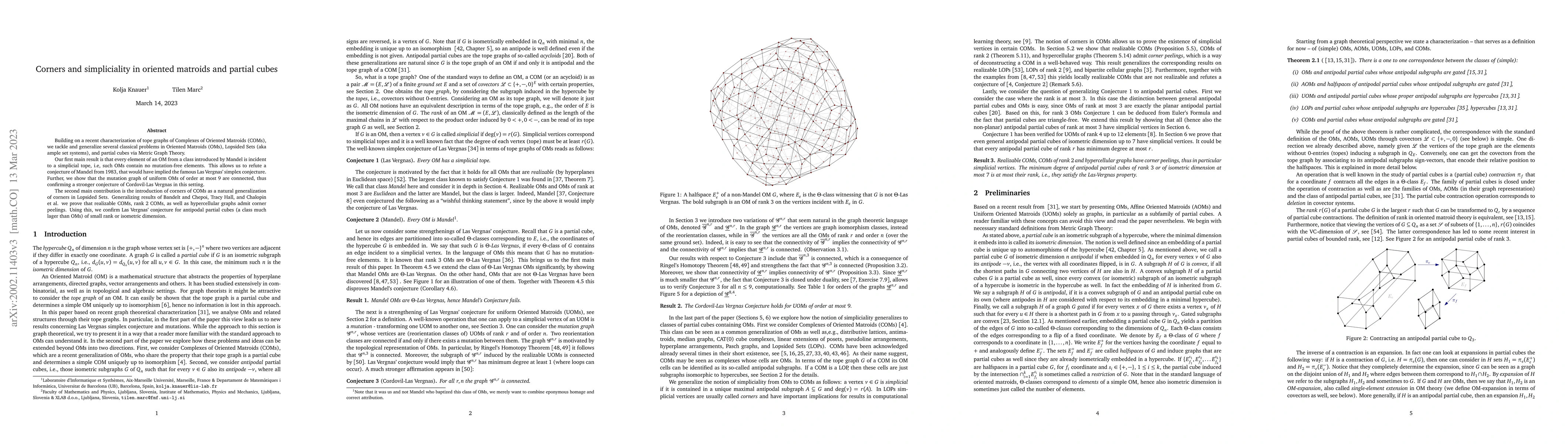 Thumbnail for Corners and simpliciality in oriented matroids and partial cubes