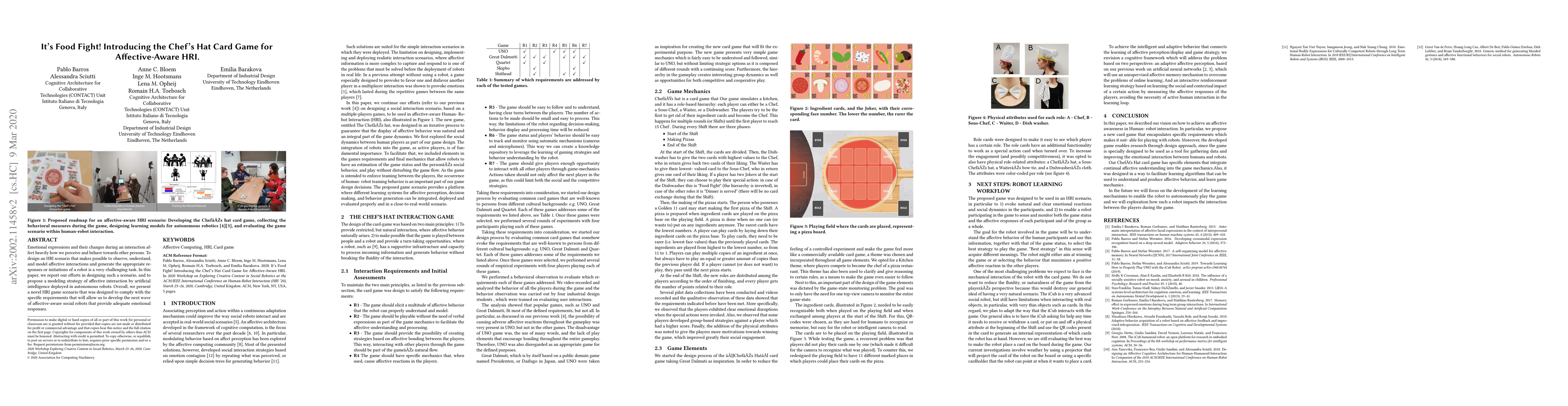 Thumbnail for It's Food Fight! Introducing the Chef's Hat Card Game for
  Affective-Aware HRI