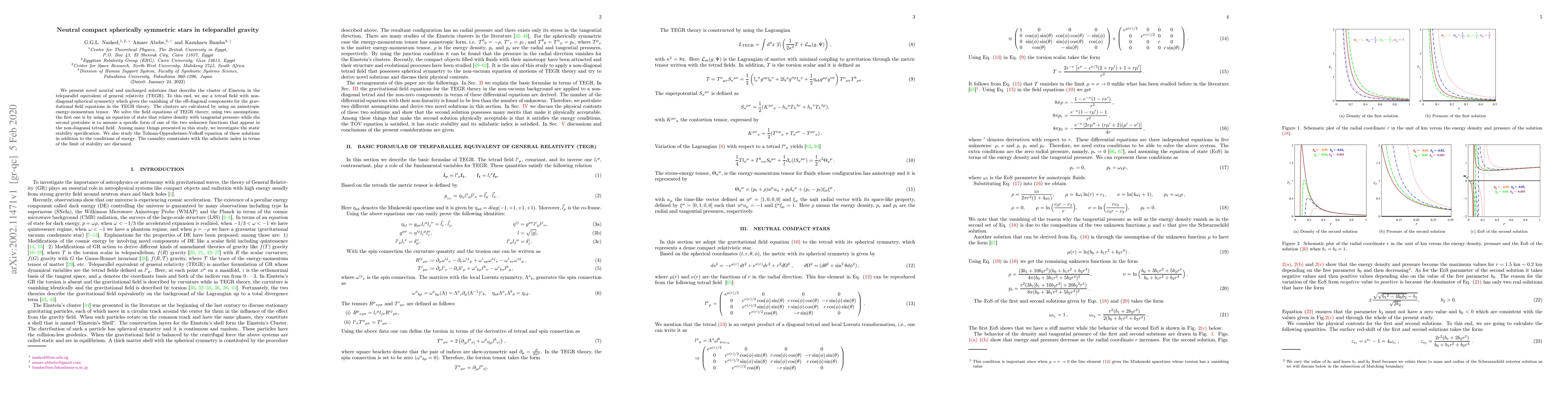 Thumbnail for Neutral compact spherically symmetric stars in teleparallel gravity