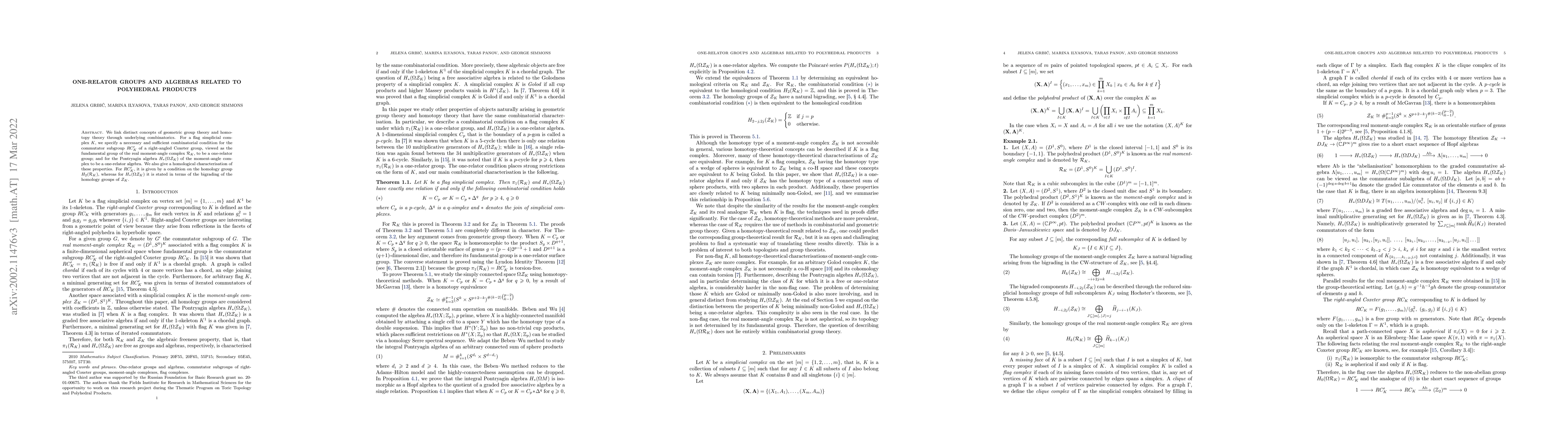 Thumbnail for One-relator groups and algebras related to polyhedral products
