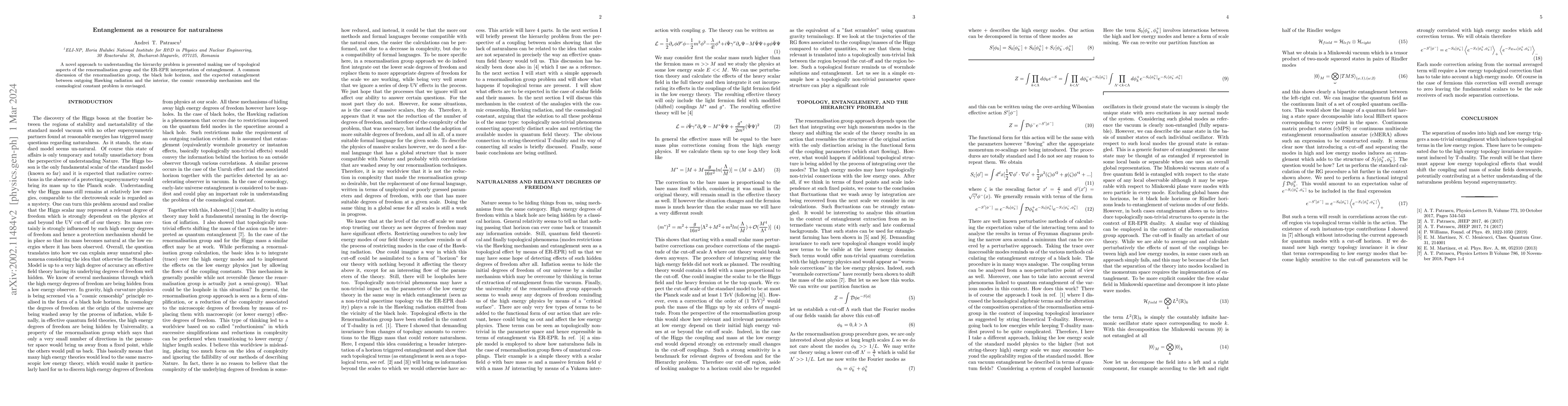 Thumbnail for Entanglement as a resource for naturalness