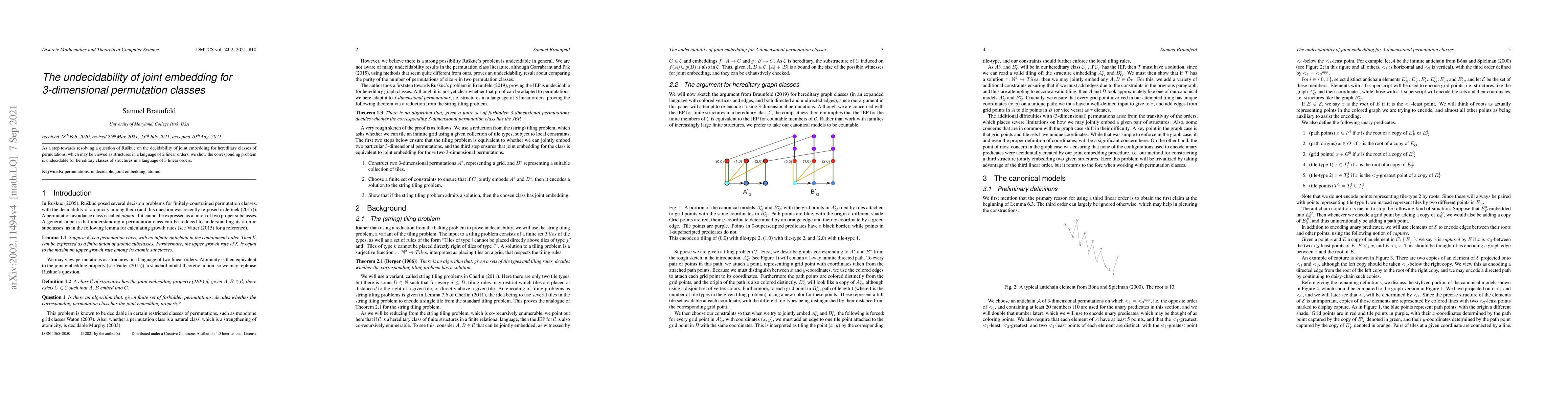 Thumbnail for The undecidability of joint embedding for 3-dimensional permutation
  classes