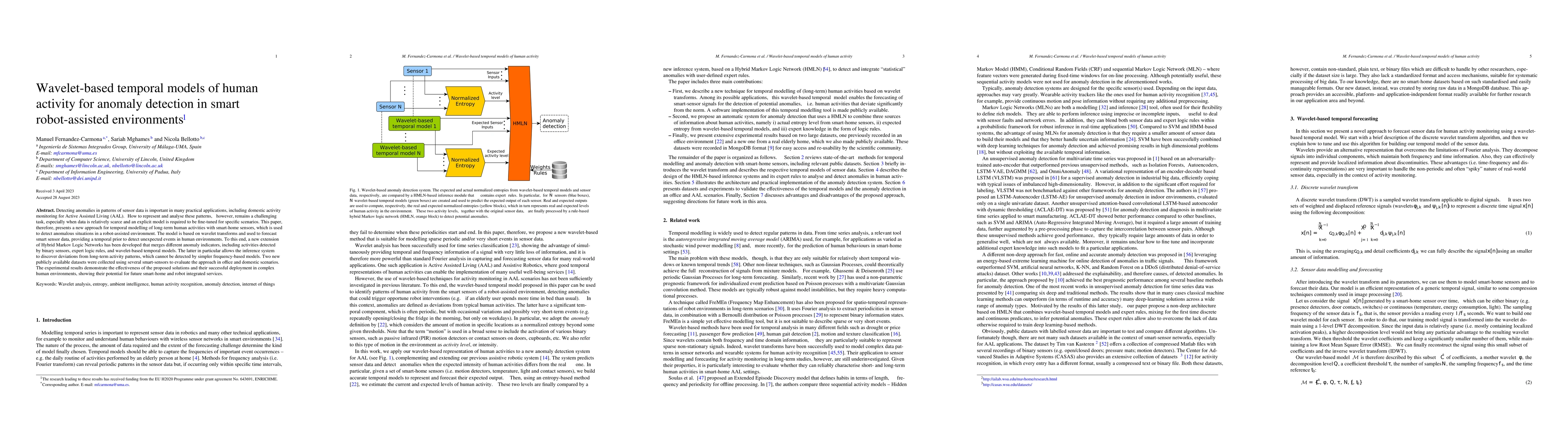 Thumbnail for Wavelet-based temporal models of human activity for anomaly detection in
  smart robot-assisted environments