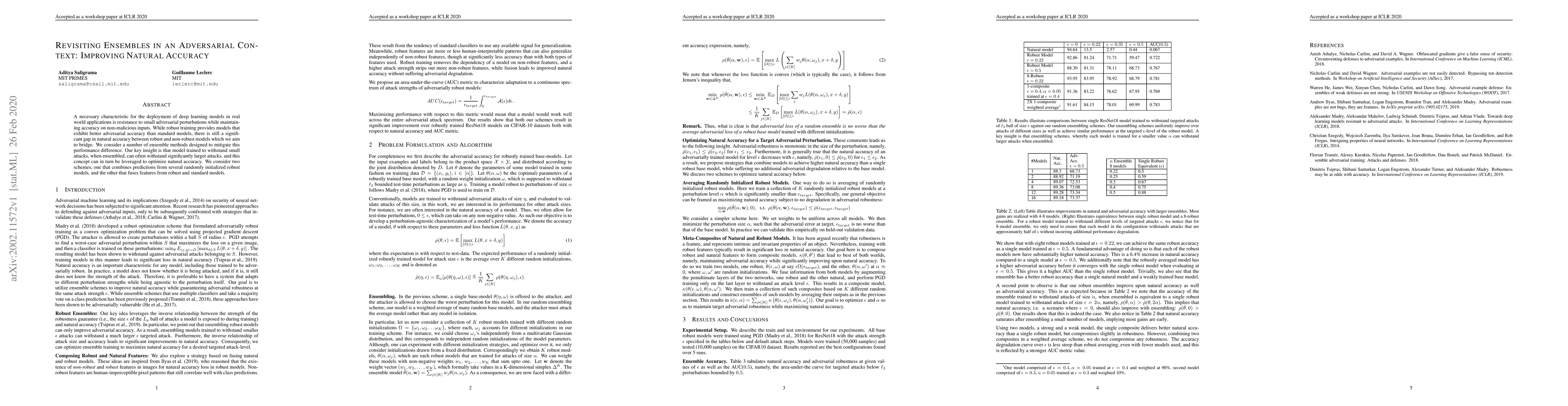 Thumbnail for Revisiting Ensembles in an Adversarial Context: Improving Natural
  Accuracy