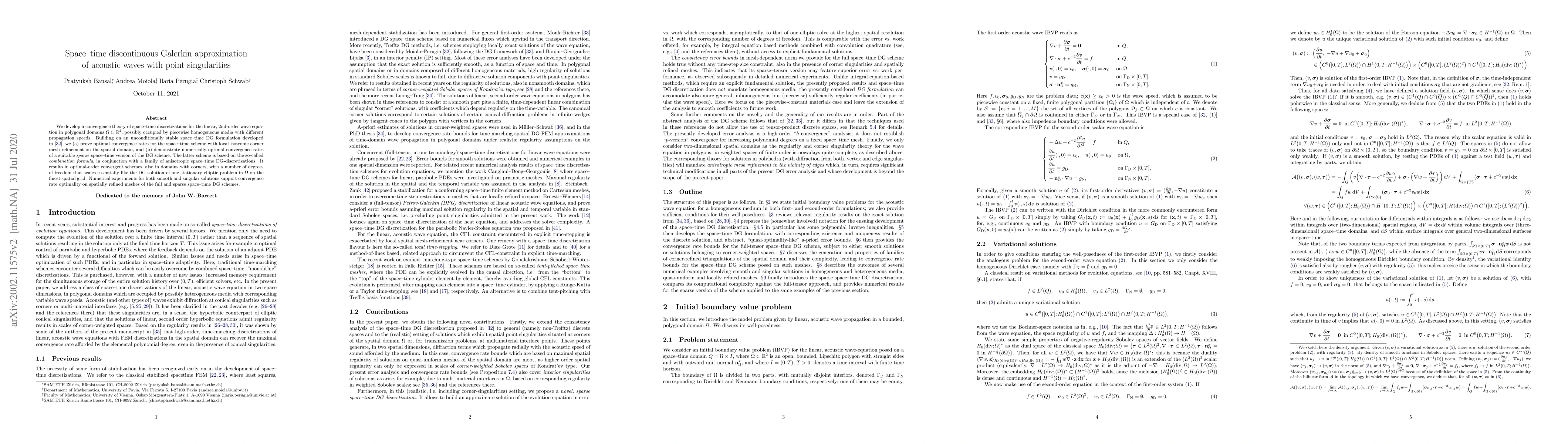 Thumbnail for Space-time discontinuous Galerkin approximation of acoustic waves with
  point singularities