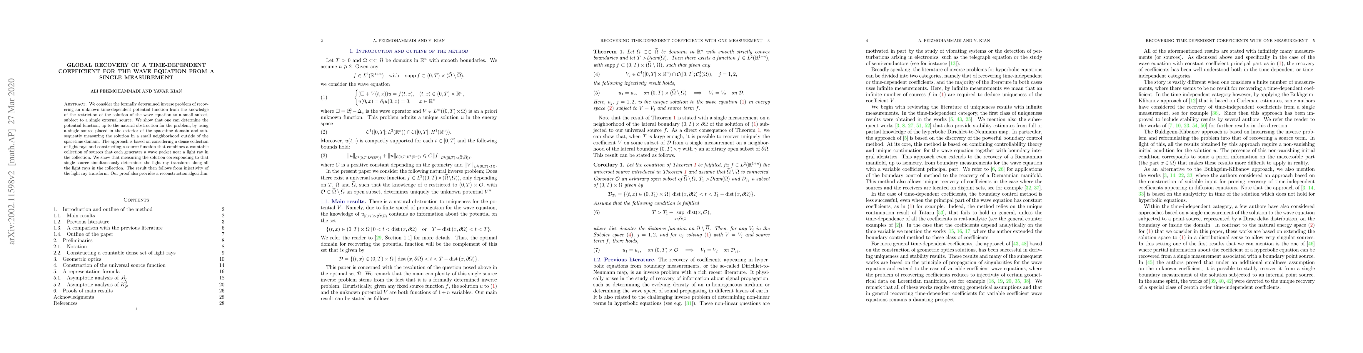 Thumbnail for Global recovery of a time-dependent coefficient for the wave equation
  from a single measurement