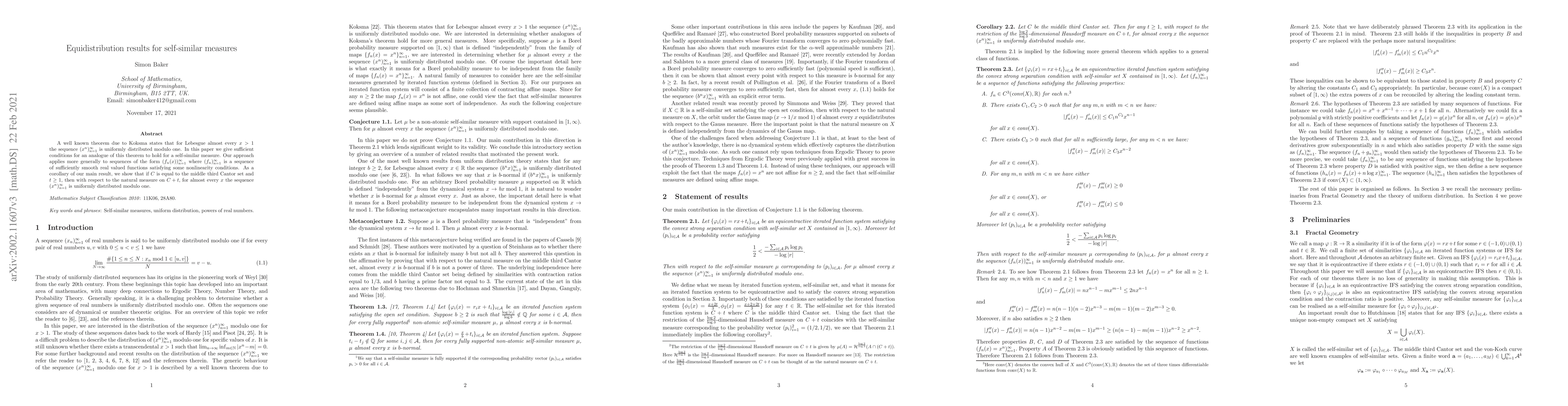 Thumbnail for Equidistribution results for self-similar measures