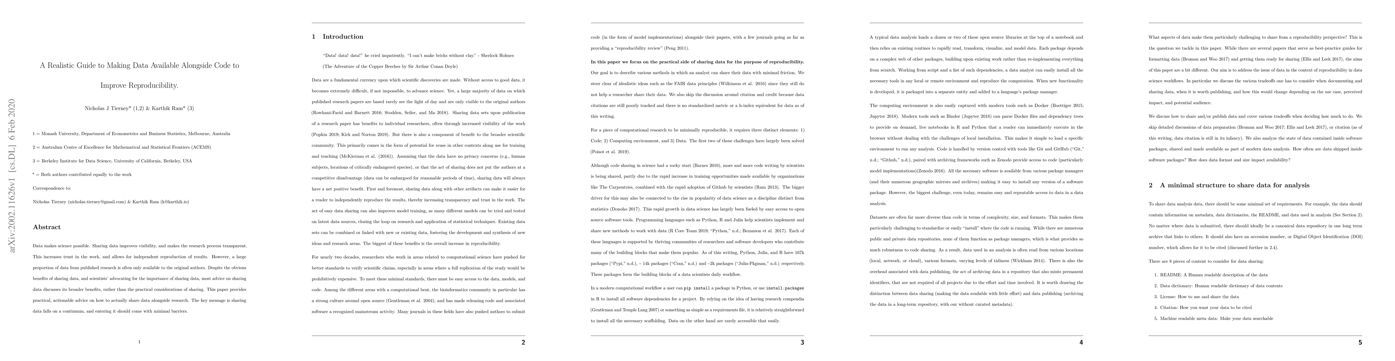 Thumbnail for A Realistic Guide to Making Data Available Alongside Code to Improve
  Reproducibility
