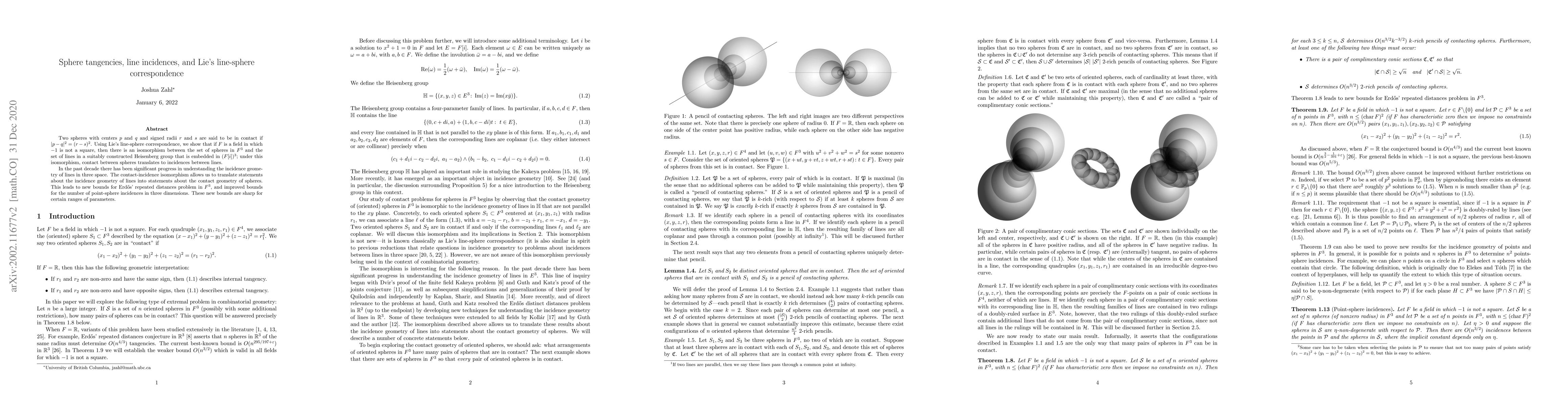 Thumbnail for Sphere tangencies, line incidences, and Lie's line-sphere correspondence