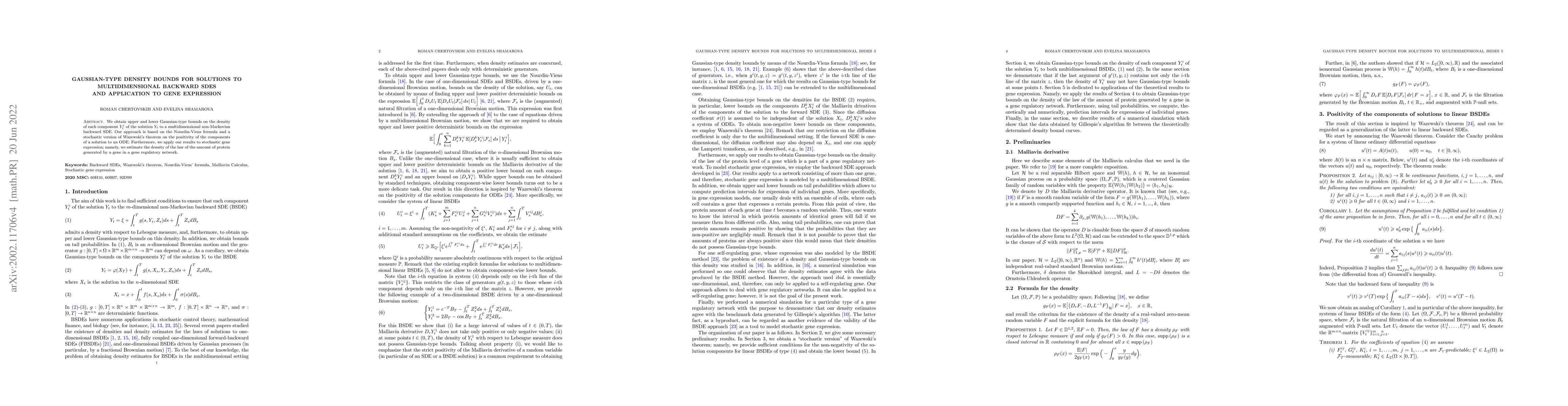 Thumbnail for Gaussian-type density bounds for solutions to multidimensional backward
  SDEs and application to gene expression