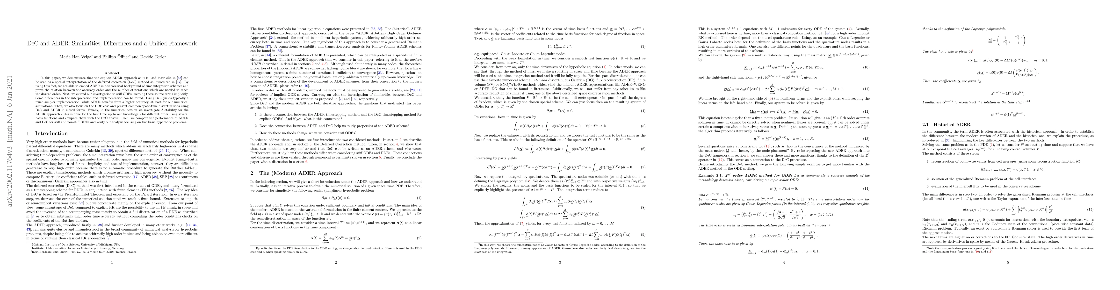 Thumbnail for DeC and ADER: Similarities, Differences and a Unified Framework