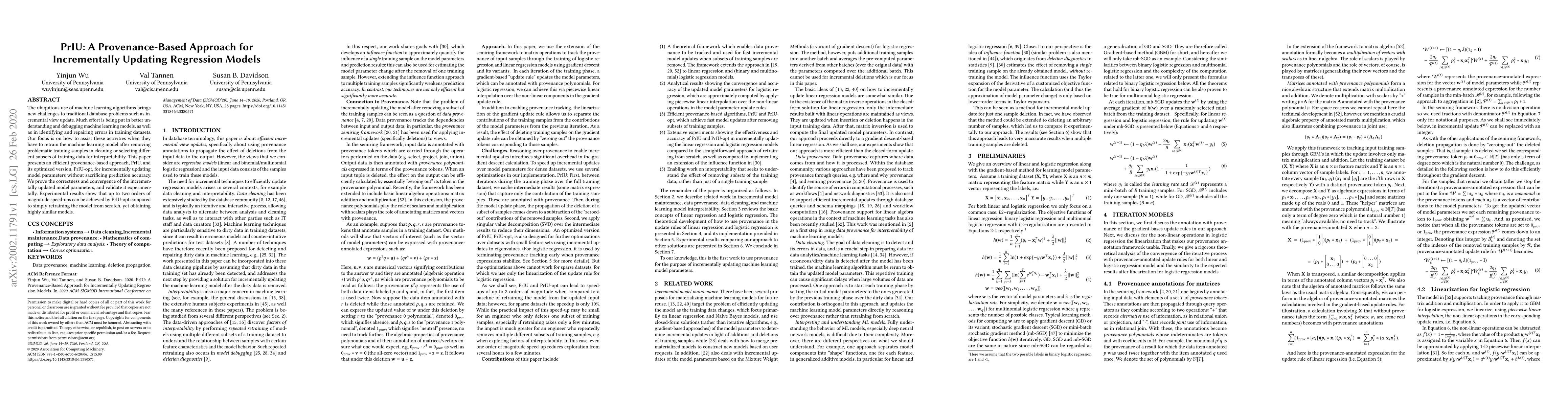 Thumbnail for PrIU: A Provenance-Based Approach for Incrementally Updating Regression
  Models