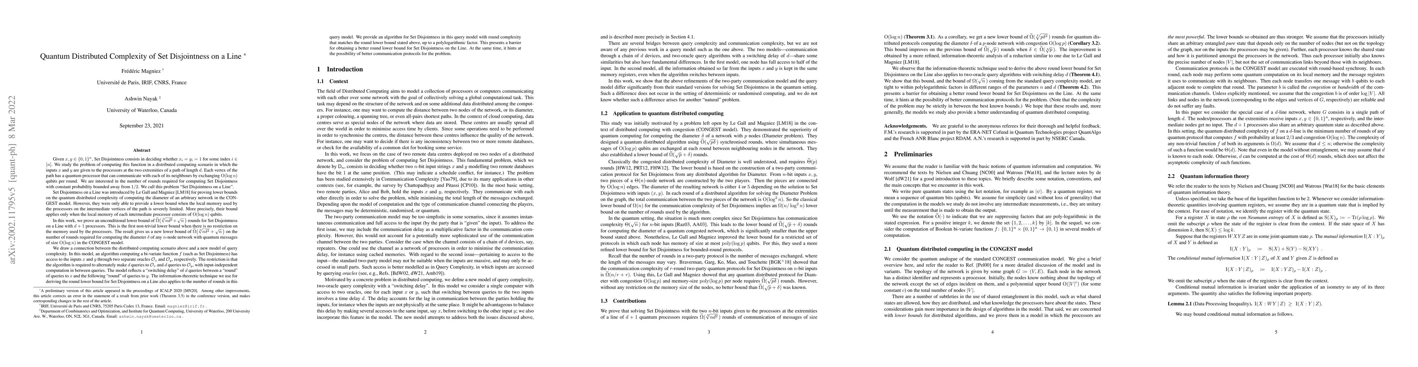 Thumbnail for Quantum Distributed Complexity of Set Disjointness on a Line