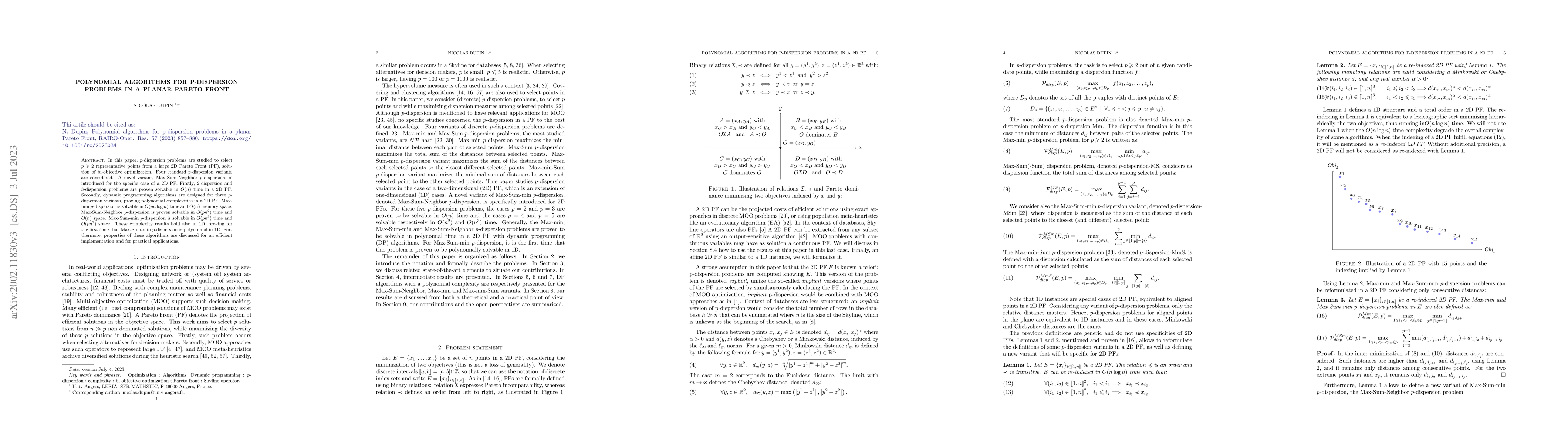 Thumbnail for Polynomial algorithms for p-dispersion problems in a planar Pareto Front