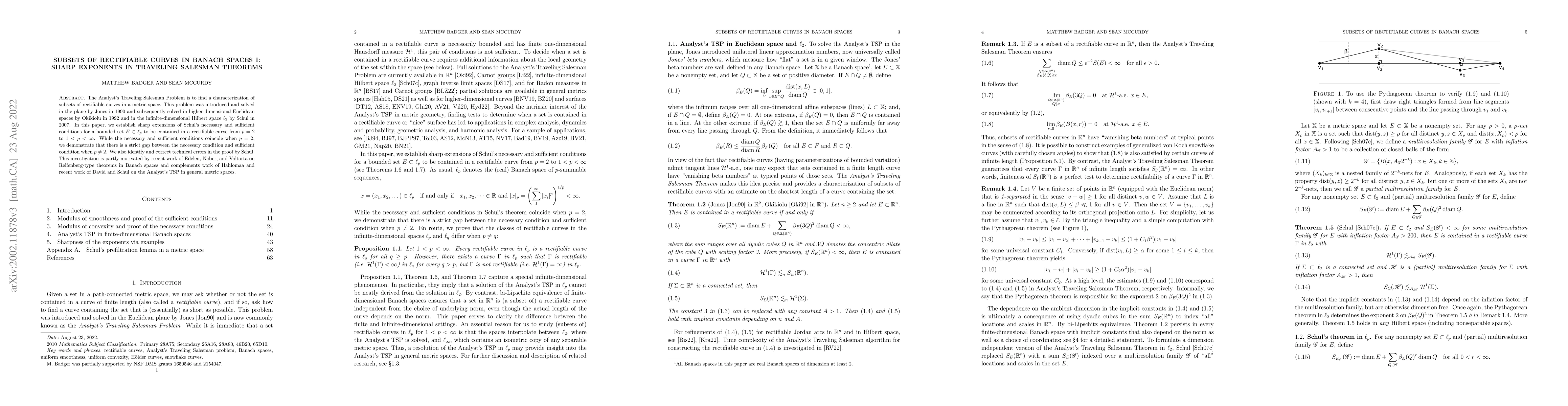 Thumbnail for Subsets of rectifiable curves in Banach spaces I: sharp exponents in
  traveling salesman theorems