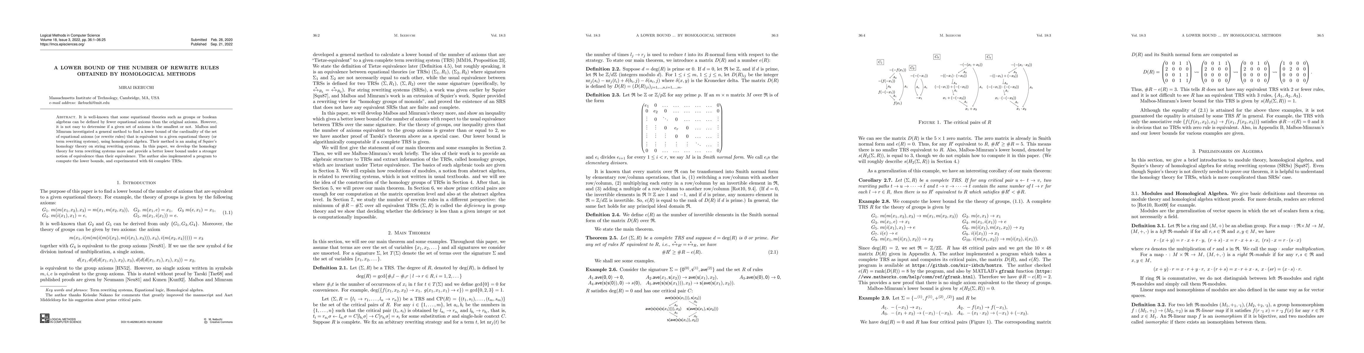 Thumbnail for A Lower Bound of the Number of Rewrite Rules Obtained by Homological
  Methods
