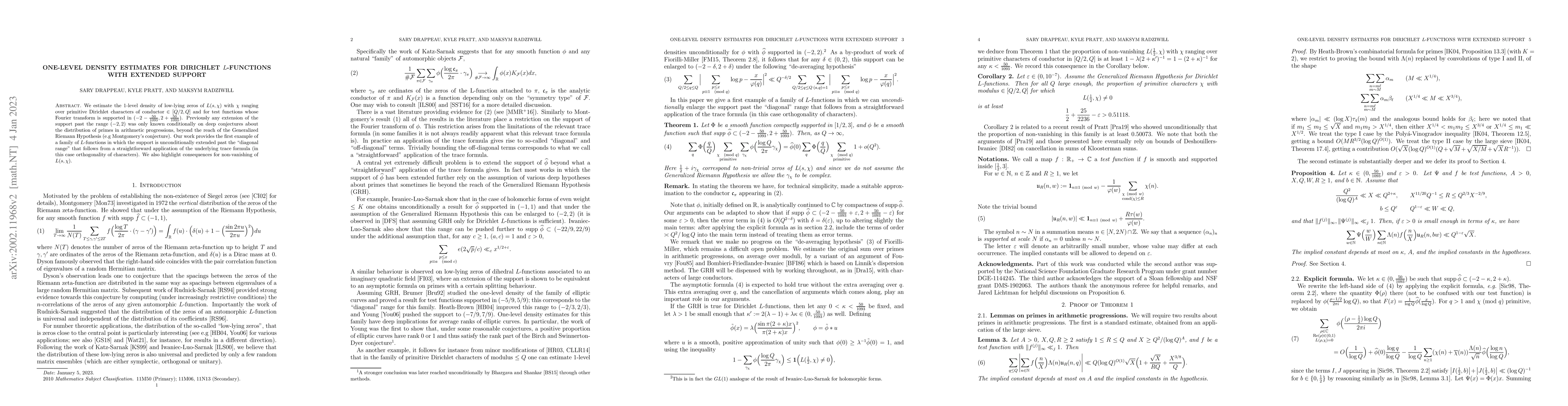 Thumbnail for One-level density estimates for Dirichlet L-functions with extended
  support