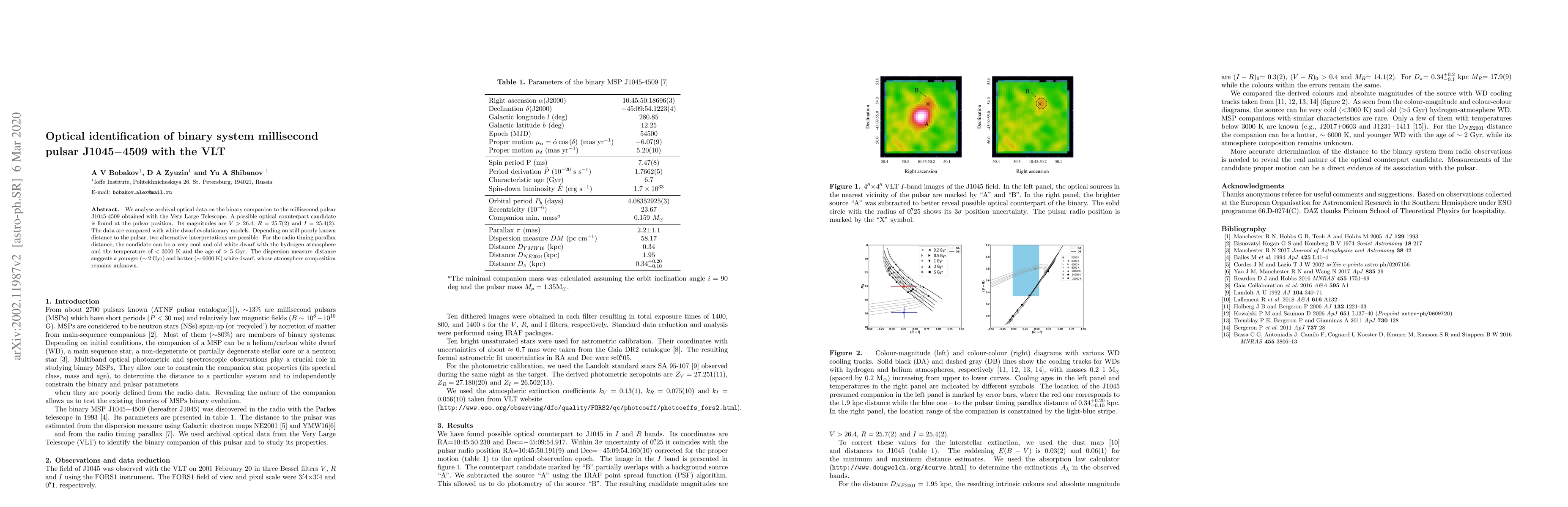 Thumbnail for Optical identification of binary system millisecond pulsar J1045-4509
  with the VLT