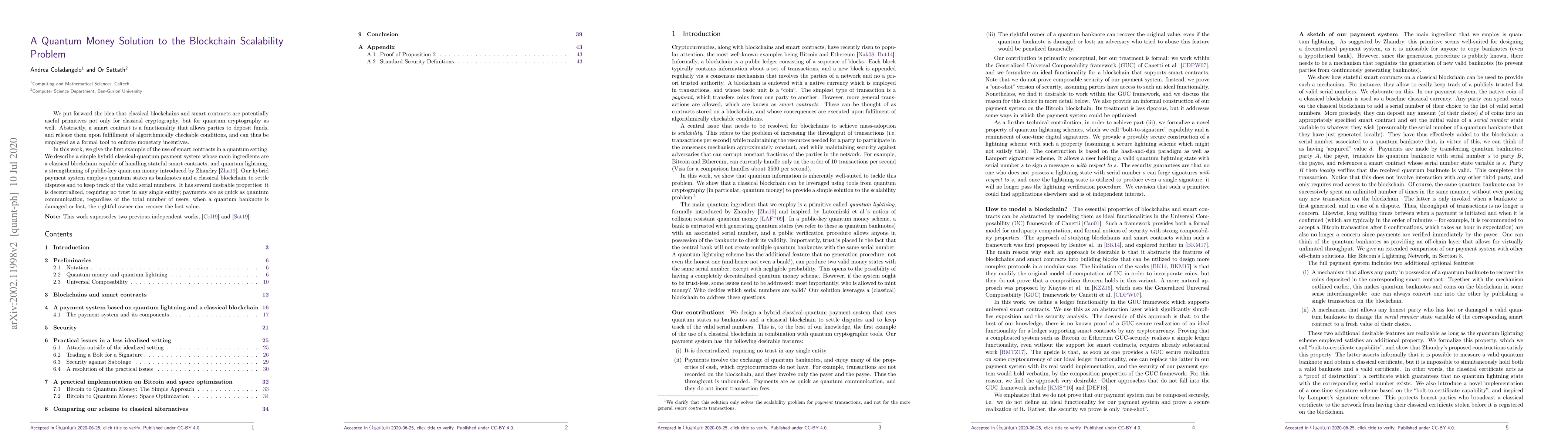 Thumbnail for A Quantum Money Solution to the Blockchain Scalability Problem