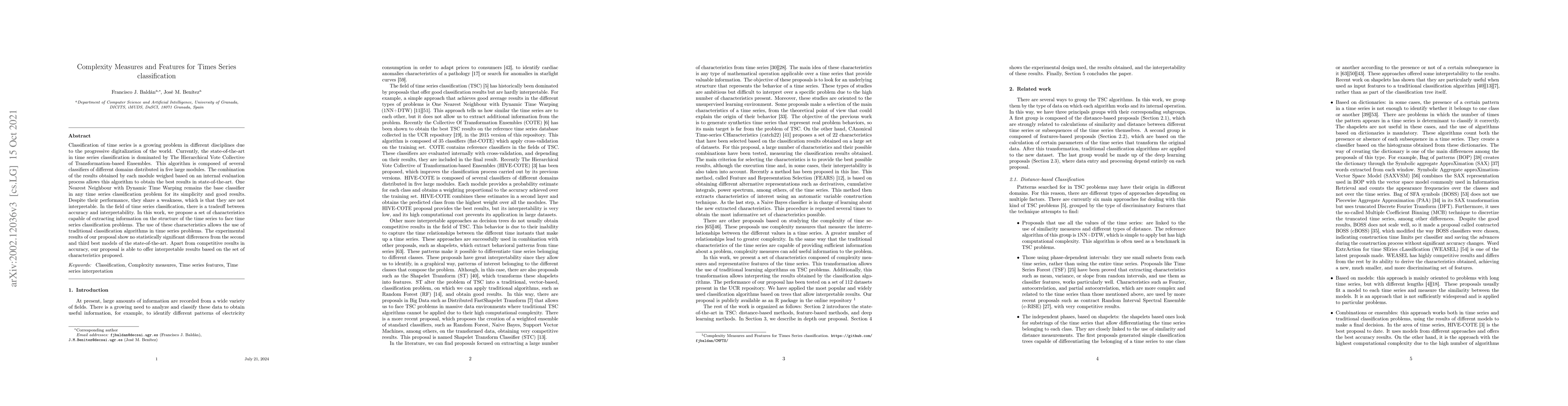Thumbnail for Complexity Measures and Features for Times Series classification