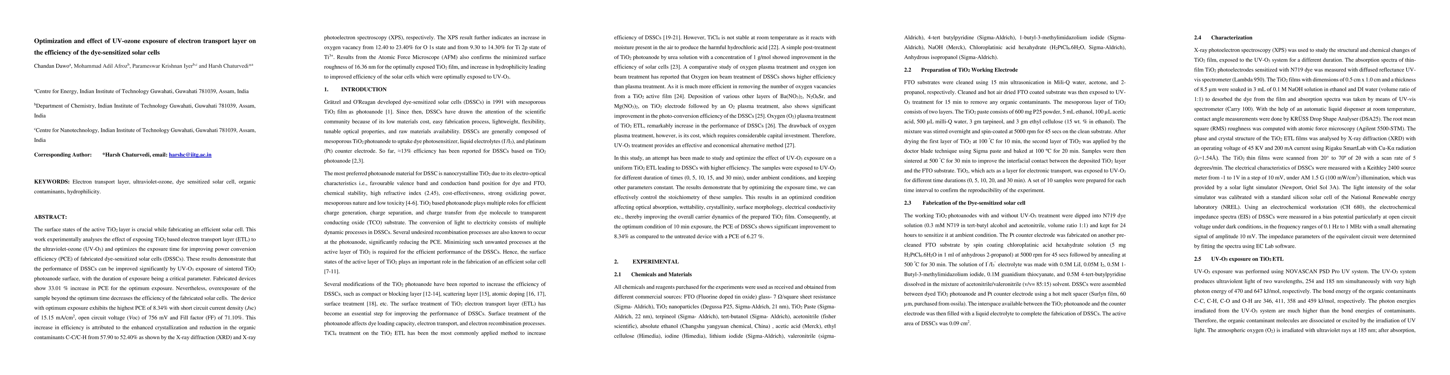 Thumbnail for Optimization and effect of UV-ozone exposure of electron transport layer
  on the efficiency of the dye-sensitized solar cells