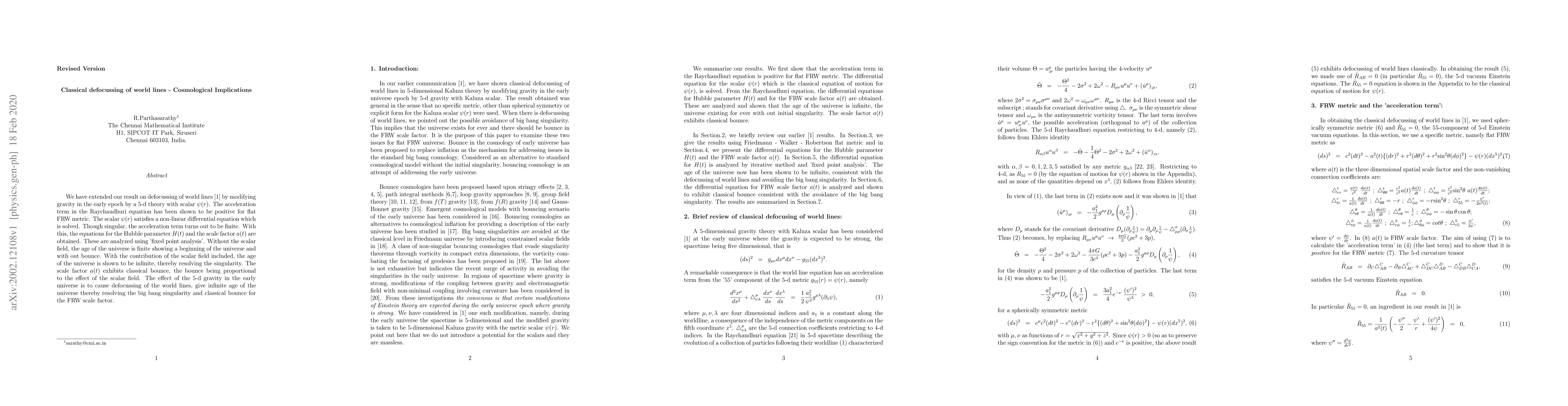 Thumbnail for Classical defocussing of world lines -- Cosmological Implications