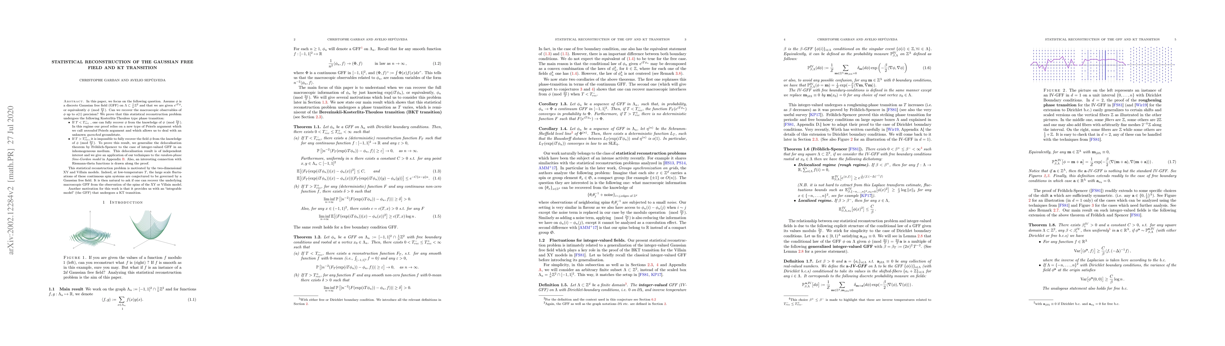 Thumbnail for Statistical reconstruction of the Gaussian free field and KT transition