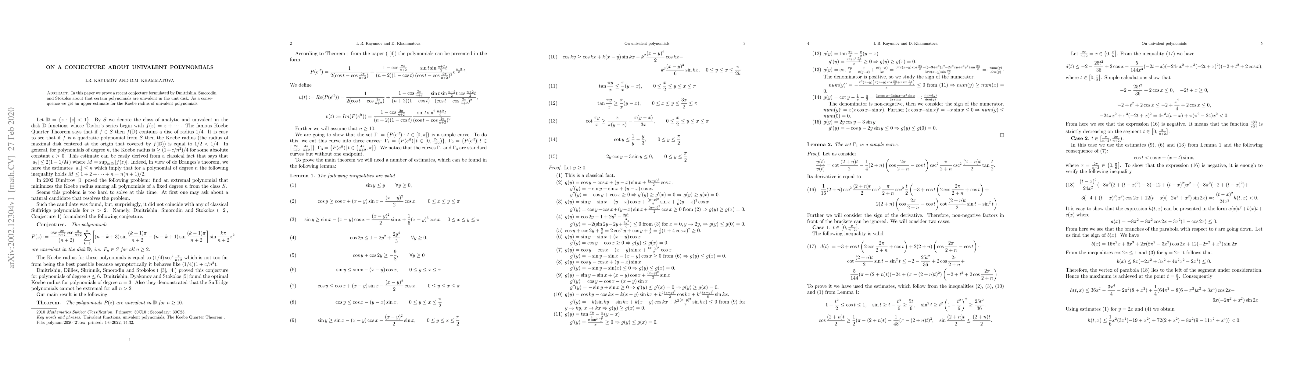 Thumbnail for On a conjecture about univalent polynomials