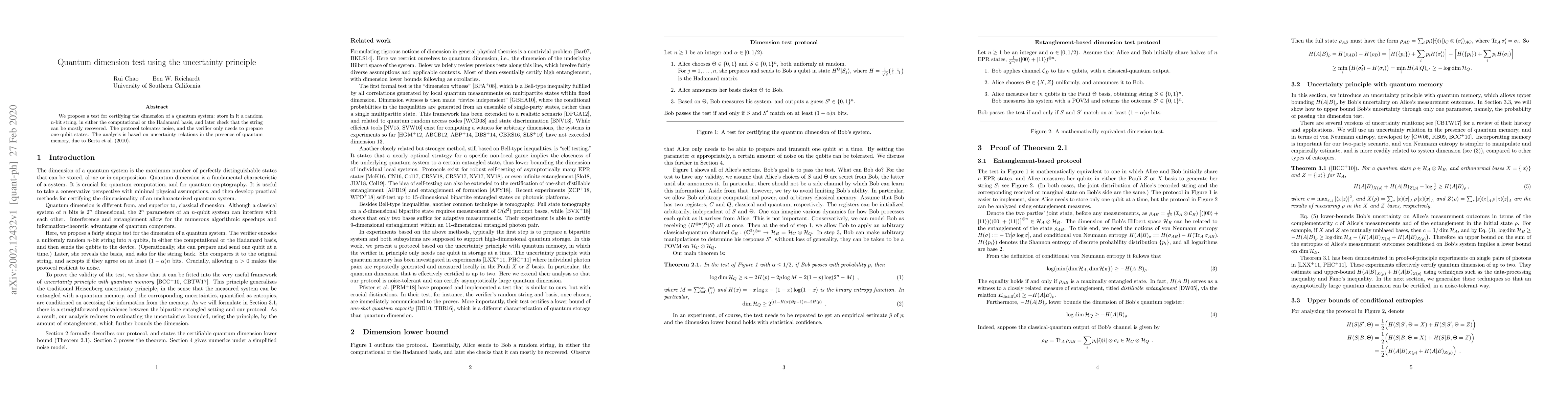 Thumbnail for Quantum dimension test using the uncertainty principle