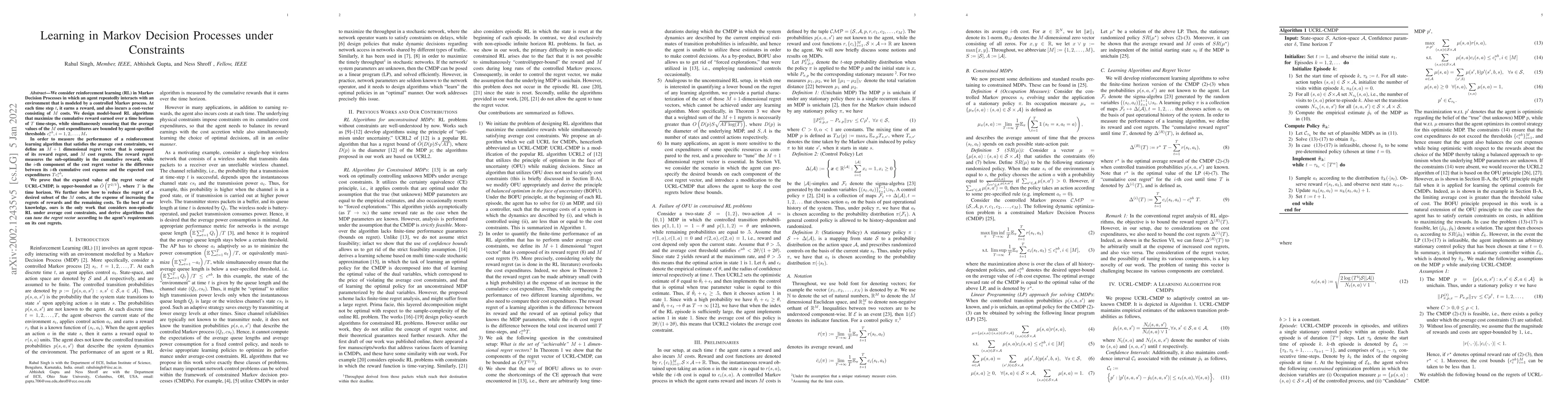Thumbnail for Learning in Markov Decision Processes under Constraints