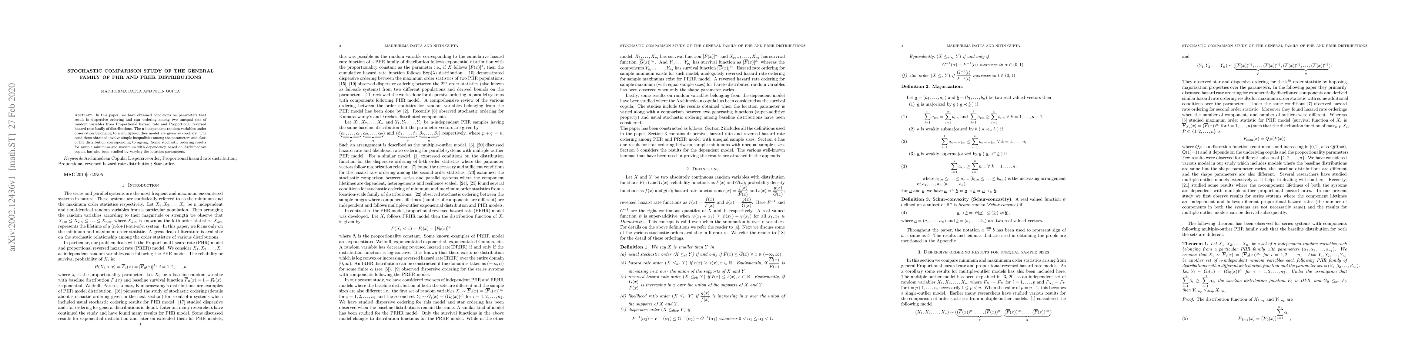 Thumbnail for Stochastic comparison study of the general family of PHR and PRHR
  distributions
