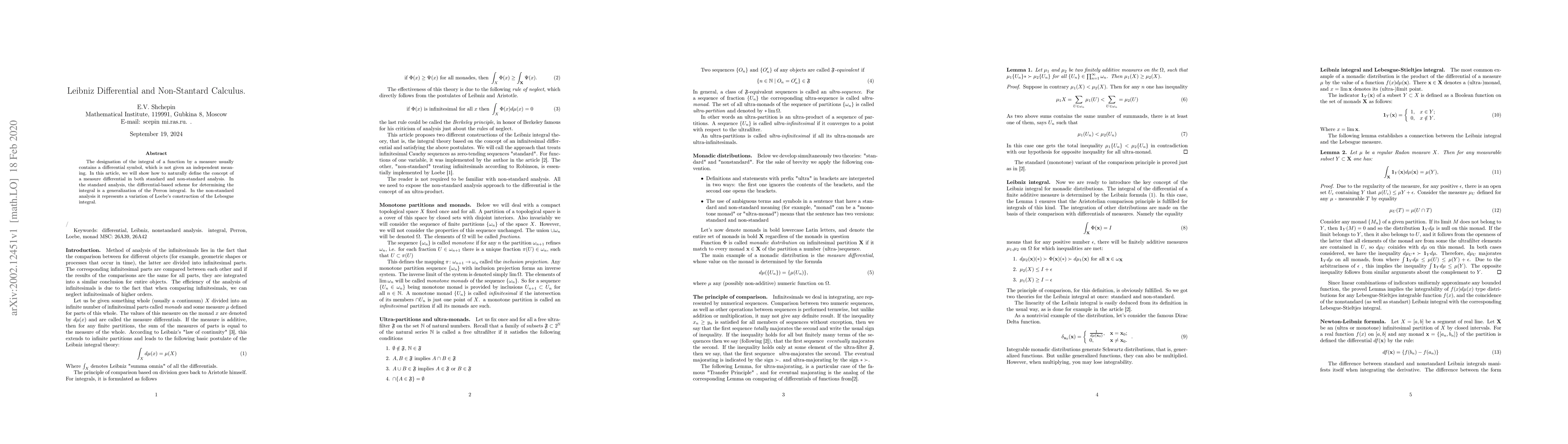 Thumbnail for Leibniz Differential and Non-Standard Calculus