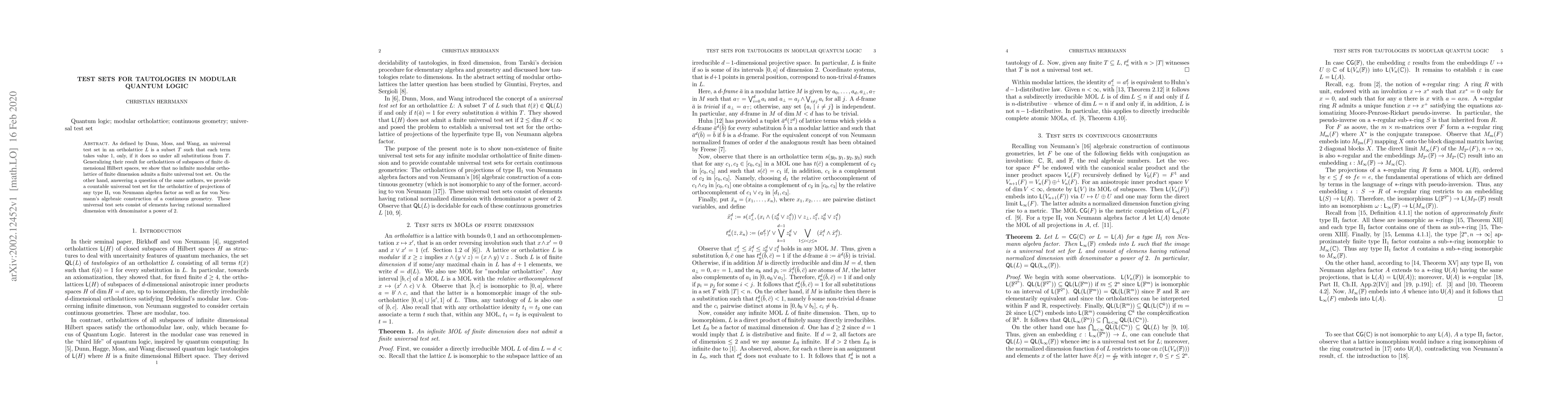 Thumbnail for Test sets for tautologies in modular quantum logic