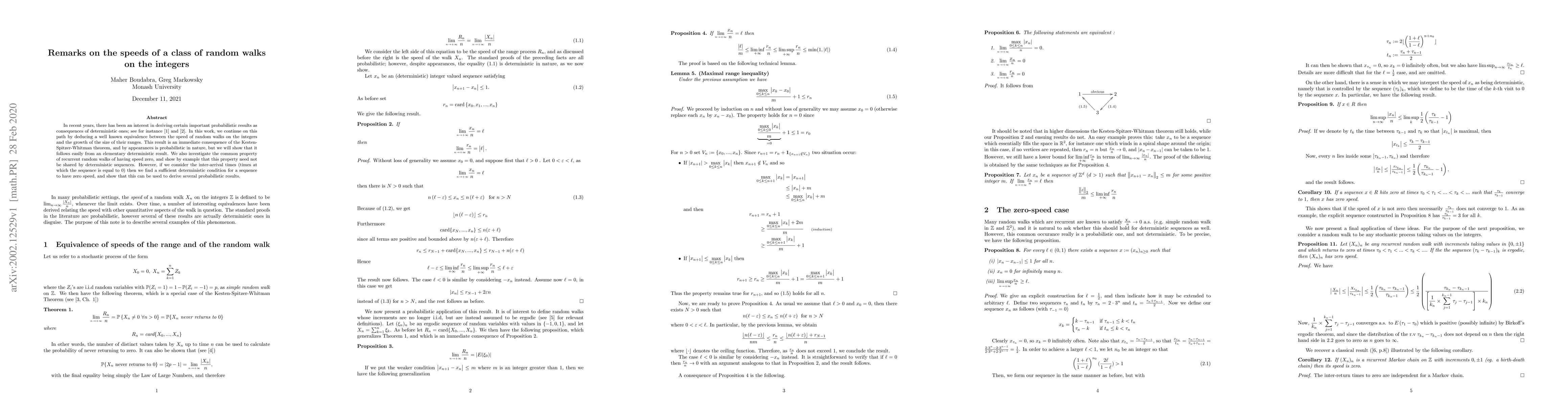 Thumbnail for Remarks on the speeds of a class of random walks on the integers