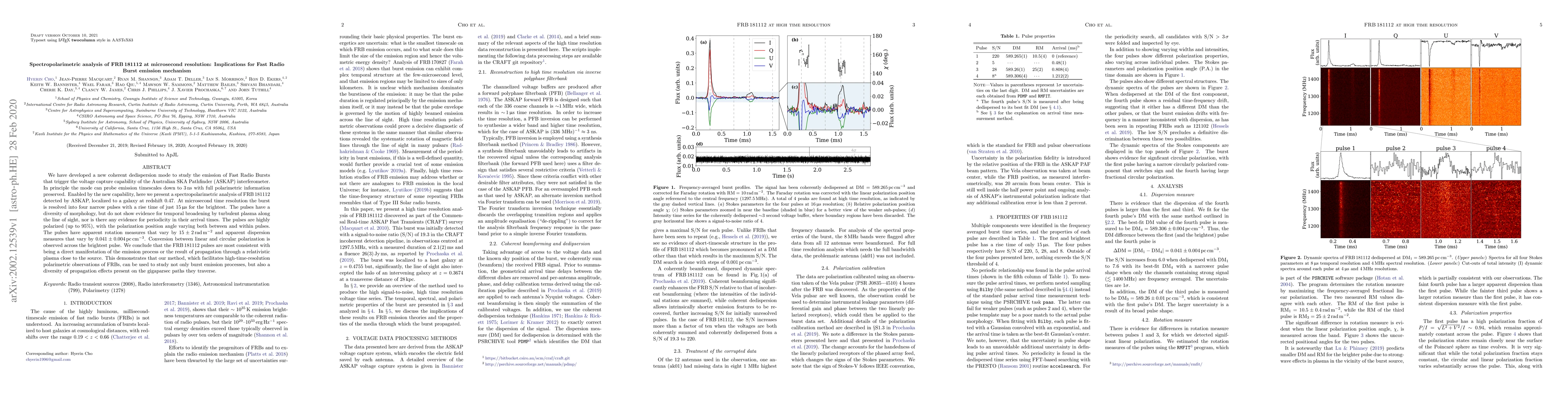 Thumbnail for Spectropolarimetric analysis of FRB 181112 at microsecond resolution:
  Implications for Fast Radio Burst emission mechanism