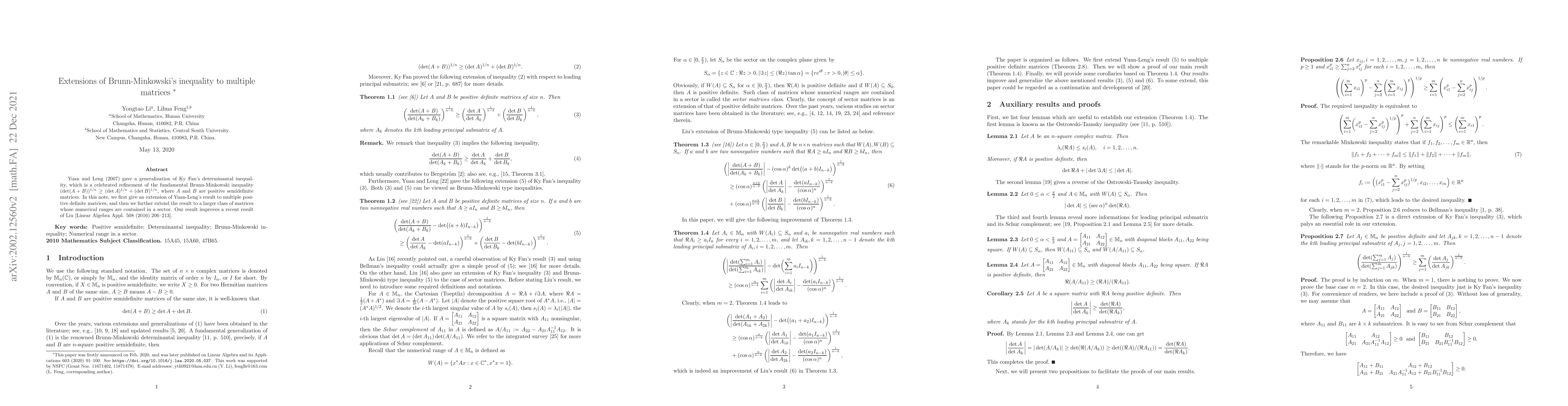 Thumbnail for Extensions of Brunn-Minkovski's inequality to multiple matrices