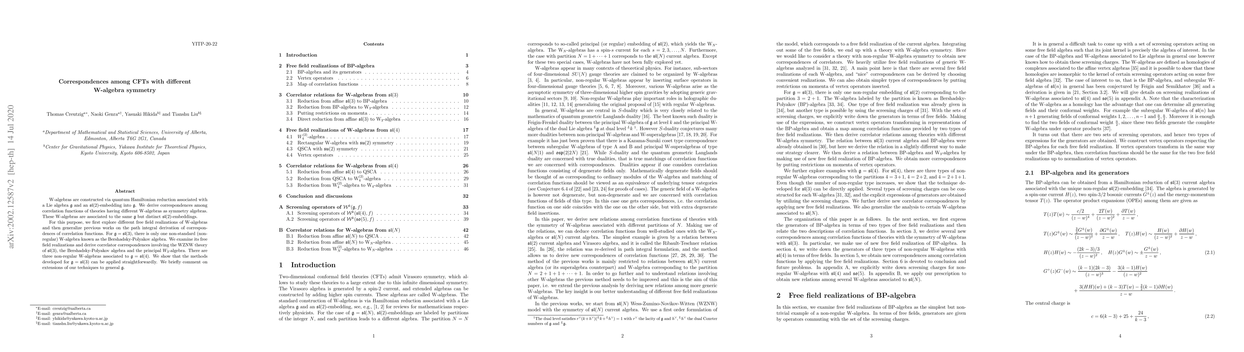 Thumbnail for Correspondences among CFTs with different W-algebra symmetry
