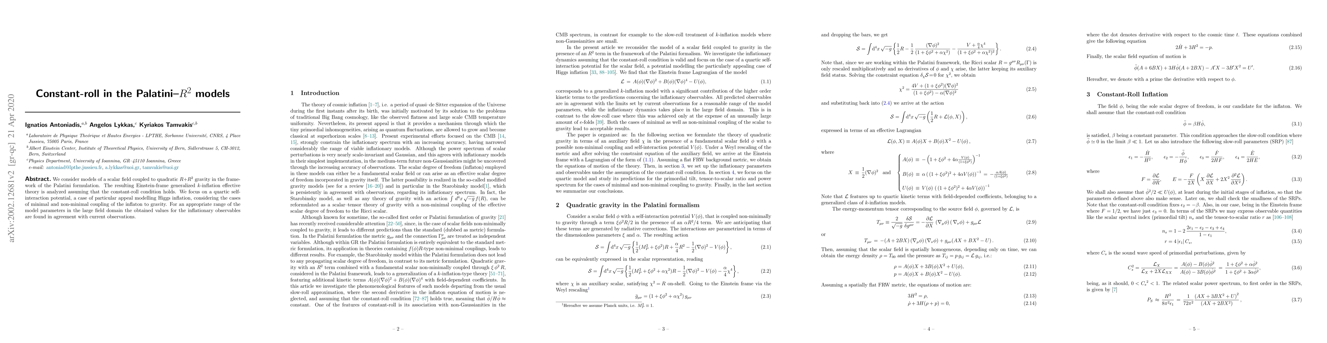 Thumbnail for Constant-roll in the Palatini-$R^2$ models