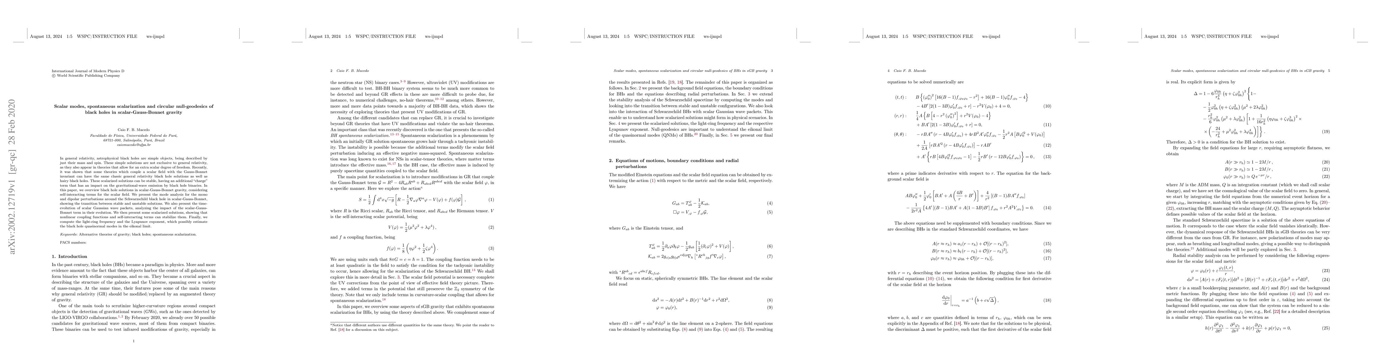 Thumbnail for Scalar modes, spontaneous scalarization and circular null-geodesics of
  black holes in scalar-Gauss-Bonnet gravity